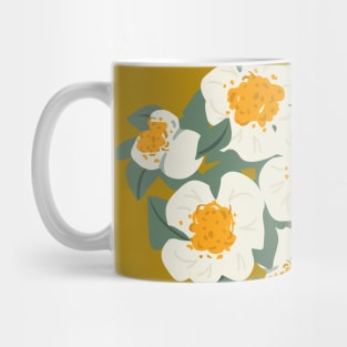 Chunky Pop Corn flowers and tiny petals on soft green background Mug